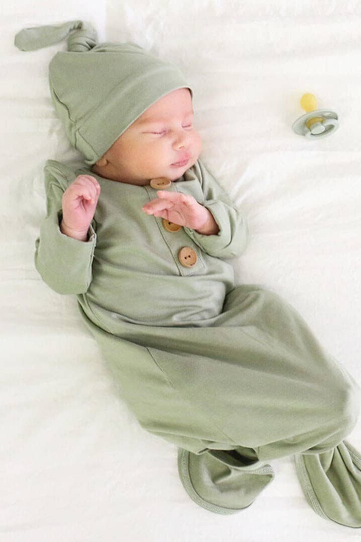 Solid Moss Baby Knot Gown & Hat