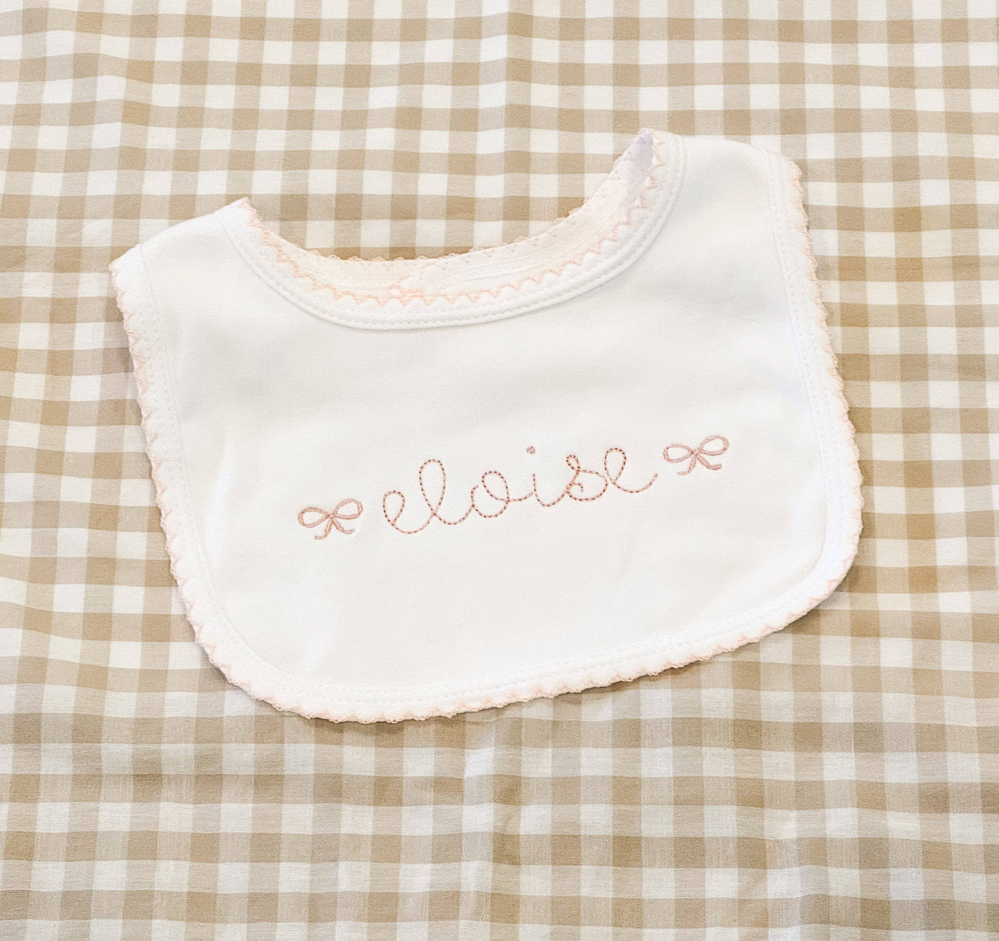 Blank Cotton Bib- Picot Trim: Pink Trim