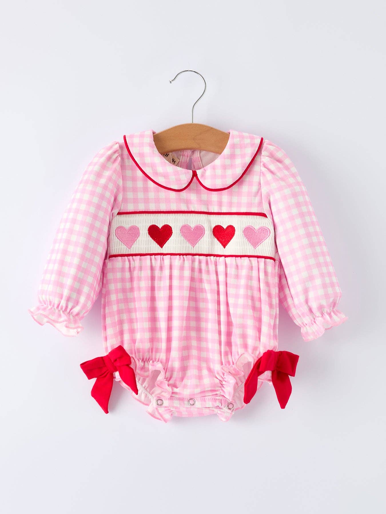 Girls' Valentine Heart Plaid Romper