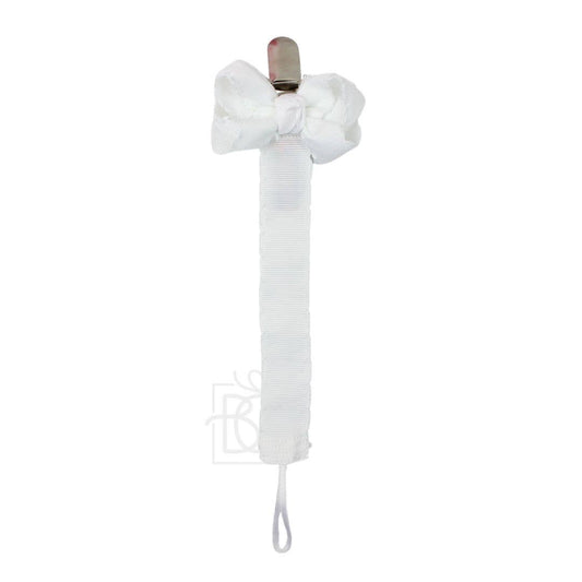 Pacifier Clip w/ Detachable Bow: White