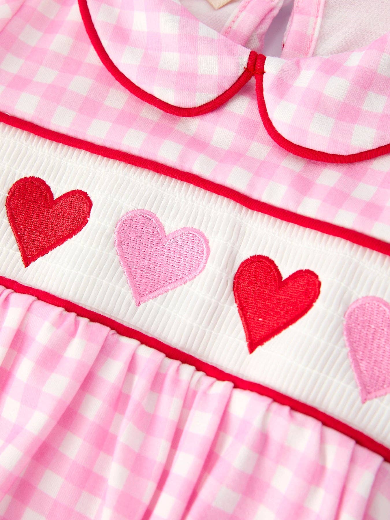 Girls' Valentine Heart Plaid Romper