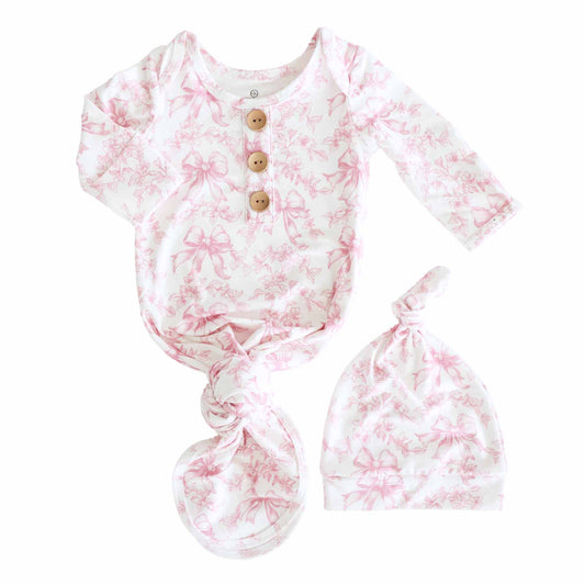 Fancy Frills Newborn Knot Gown & Hat Set