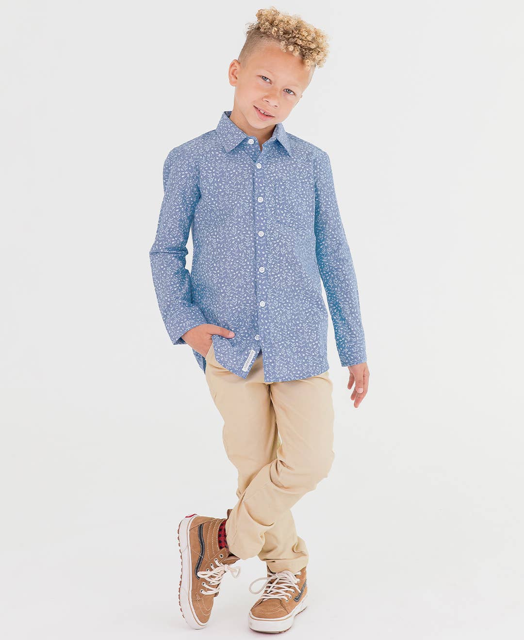 Boys Khaki Stretch Chino Pants: Off-White / 6-12m
