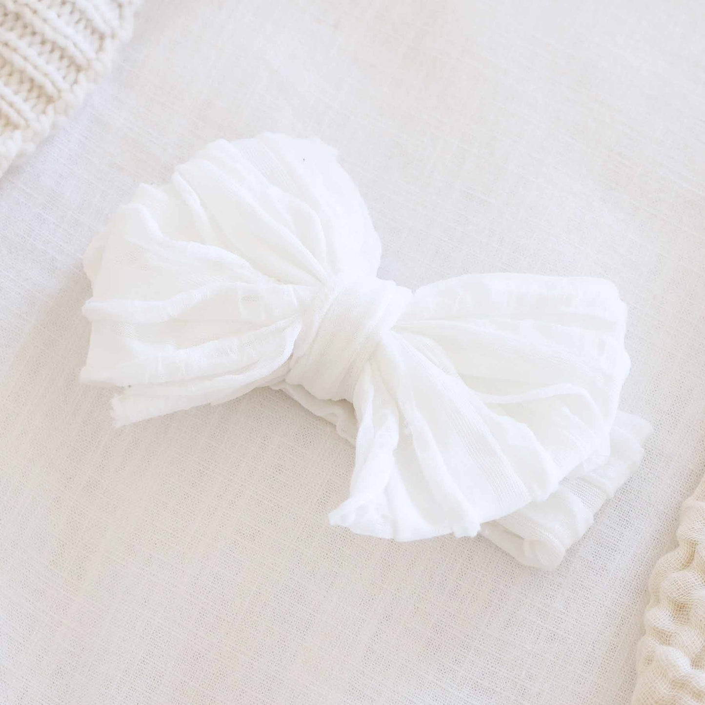 Large Ruffle Knit Bow | Snow