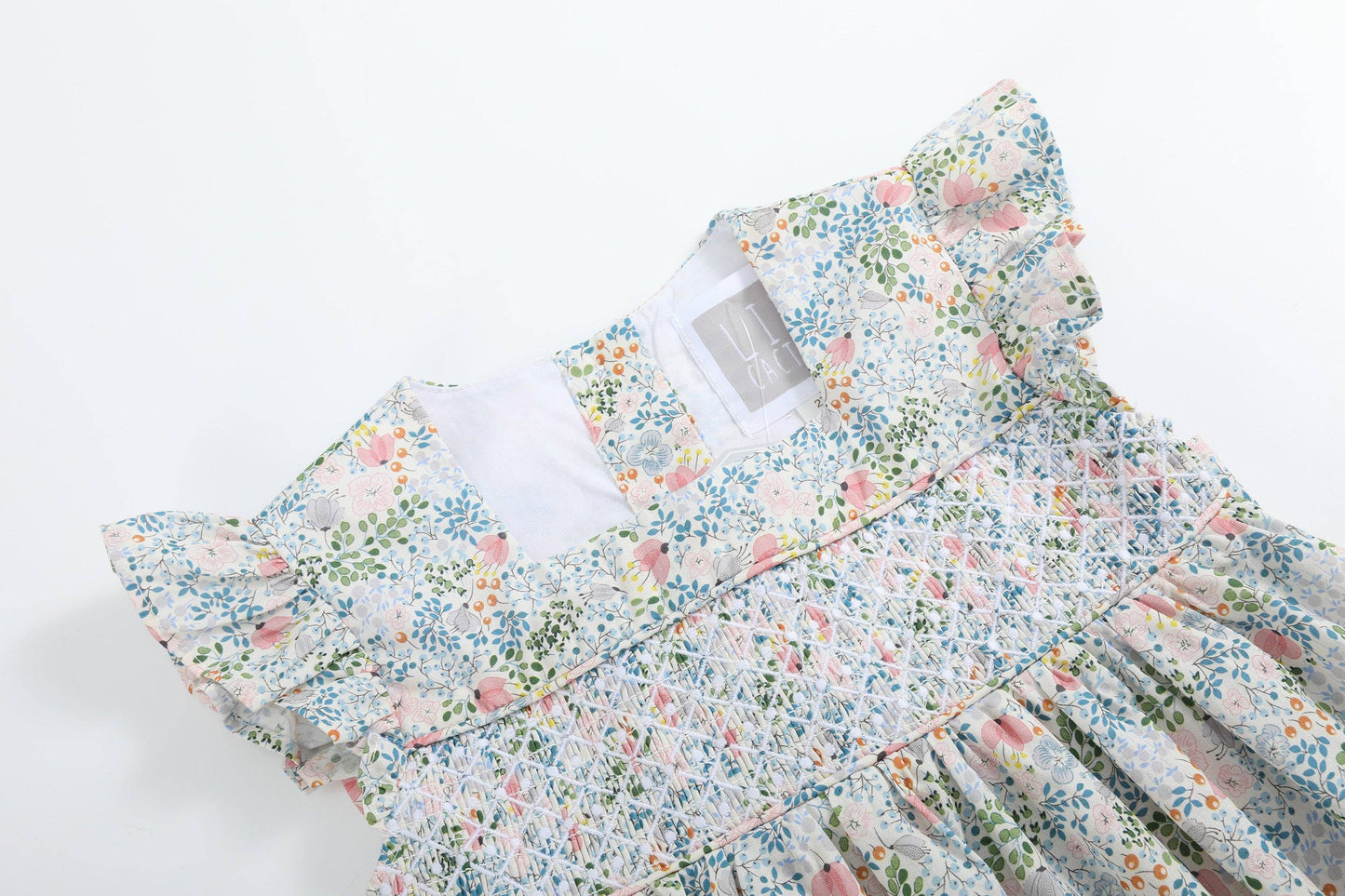 Pink Floral Print Smocked Flutter Dress