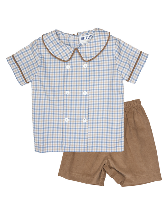 Blue/Khaki Plaid Short Set