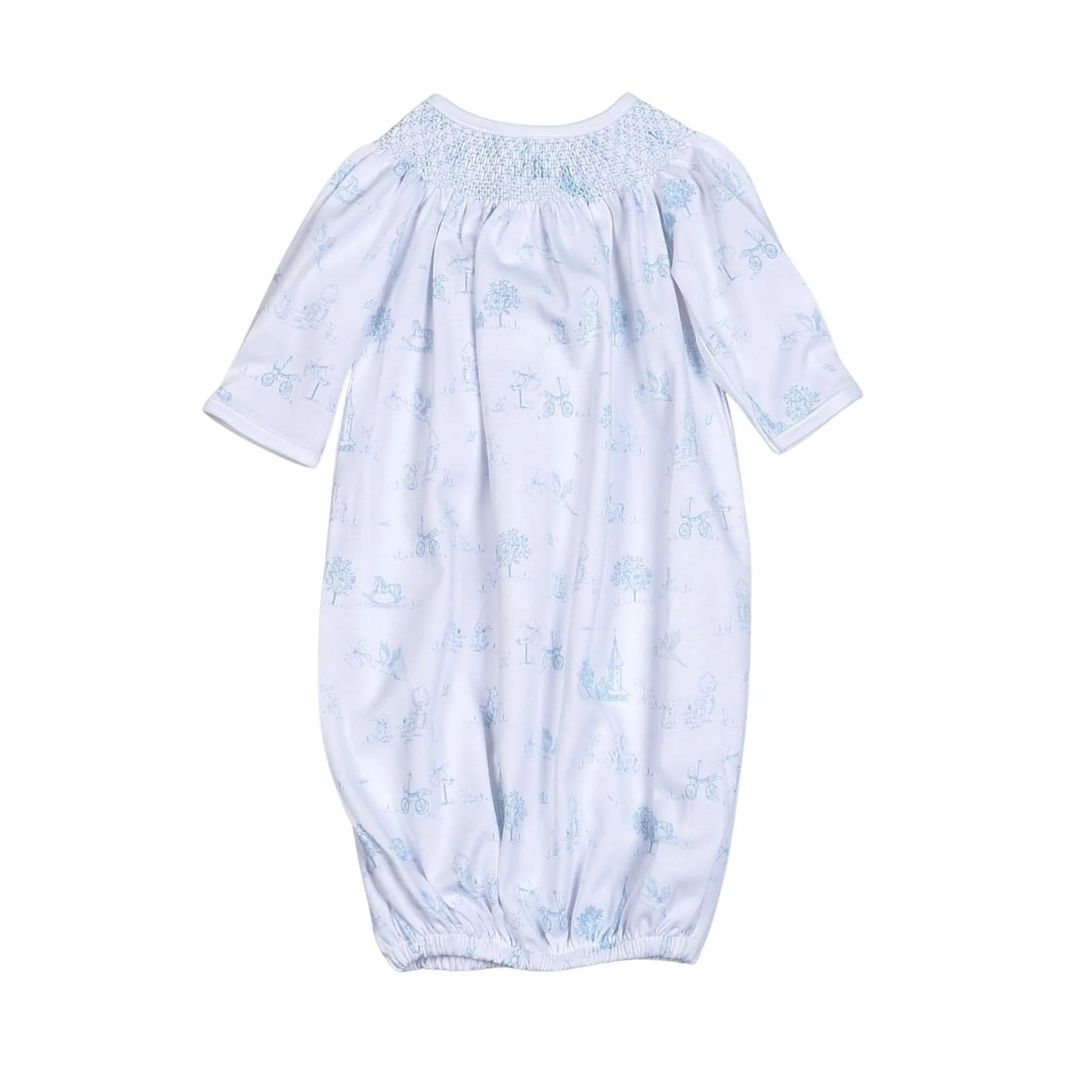 Blue Baby Toile Smocked Gown