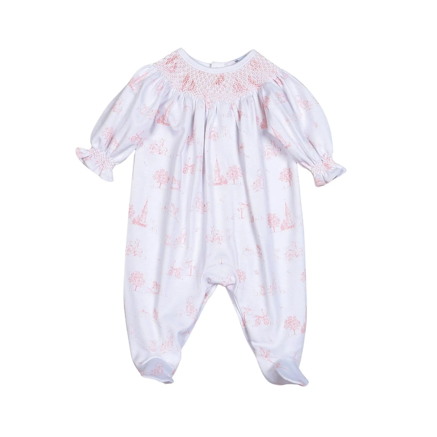 Pink Baby Toile Smocked Footie